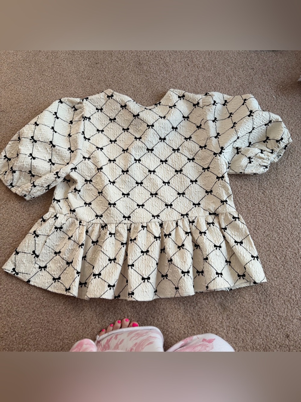 Idem ditto White Puff Sleeve Bow tie Accent Top blouse - Picture 4 of 7